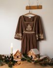 Gingerbread embroidered brown dress